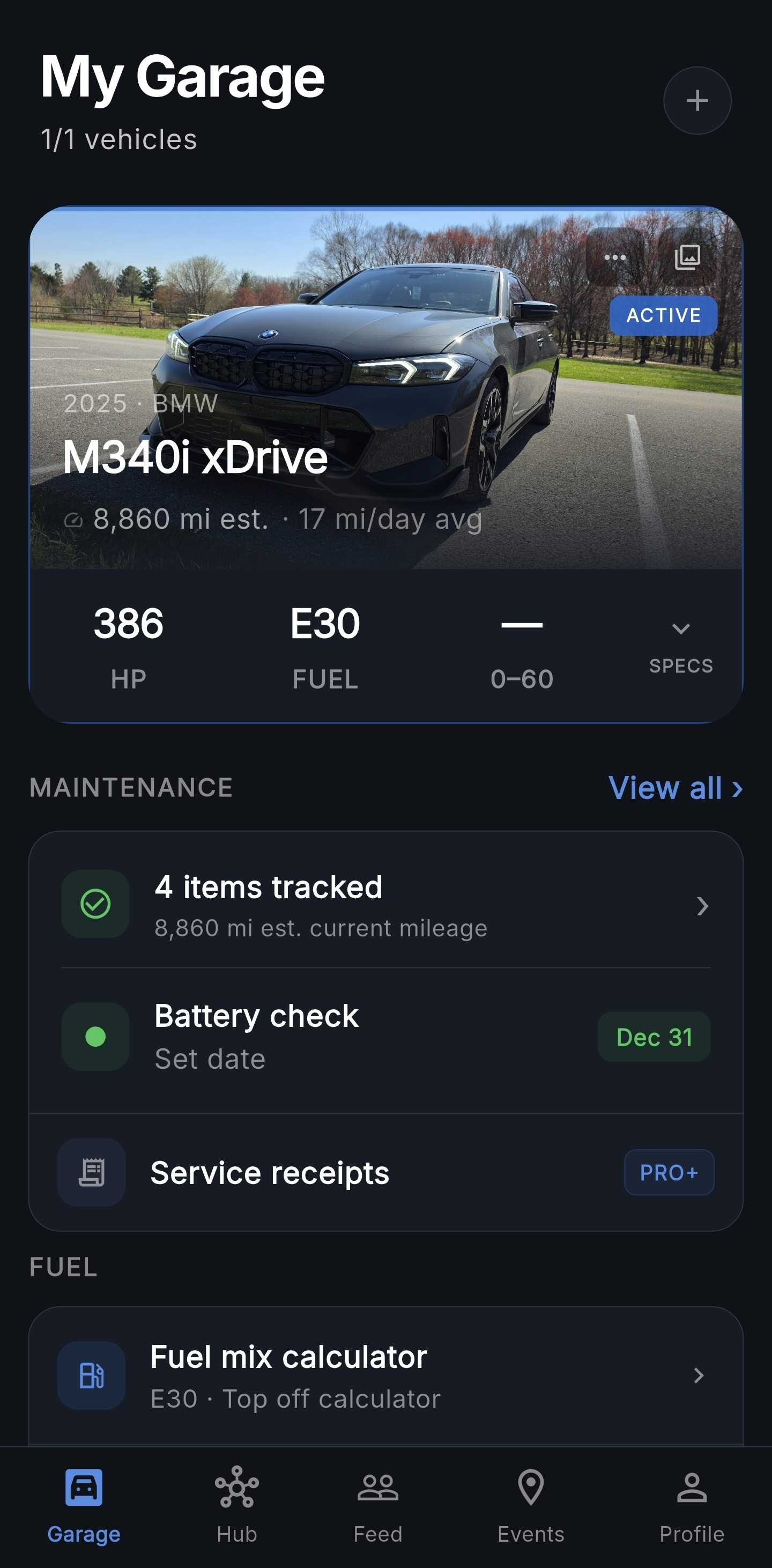 TorQ-Haus garage screen — track your build, mods, and stats